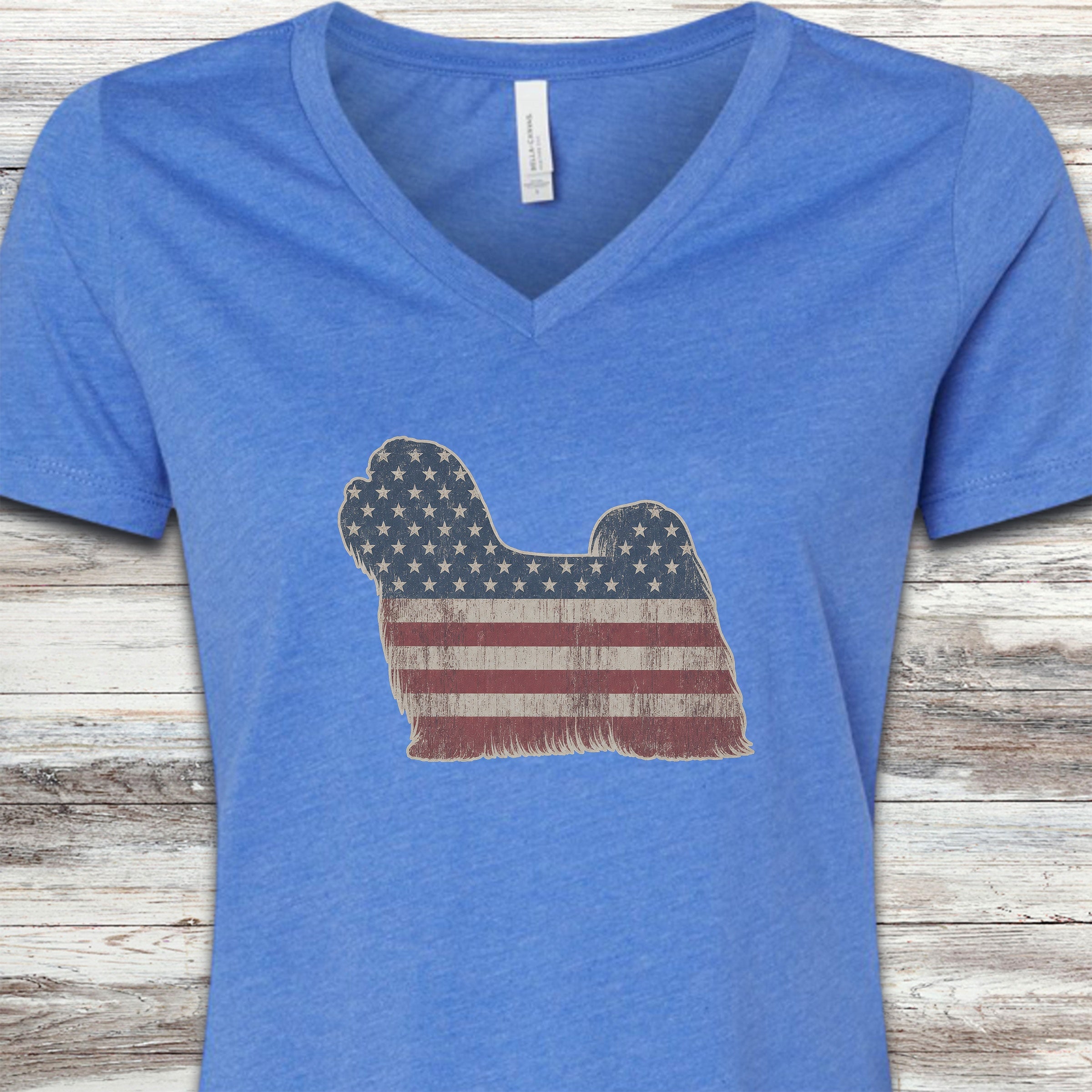 Maltese Vintage USA V-Neck Tee - Heather True Royal