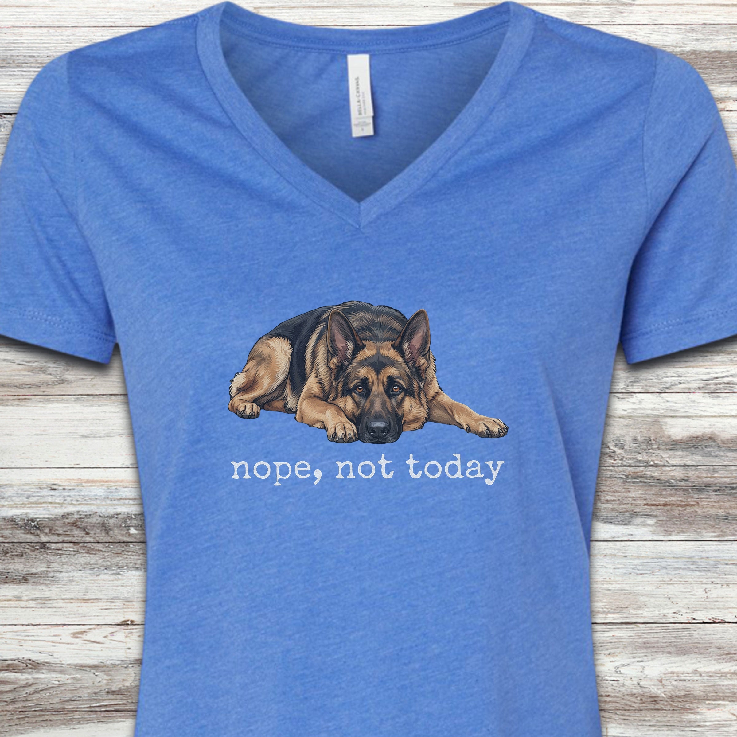 German Shepherd Nope V-Neck Tee - Heather True Royal