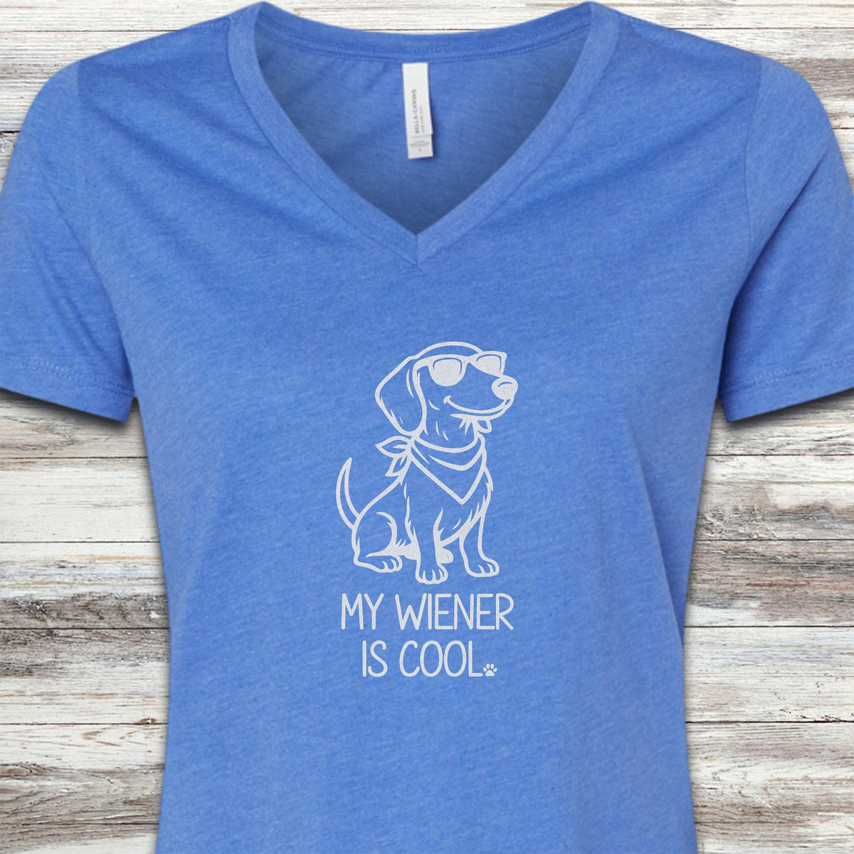 Dachshund Cool Wiener V-Neck Tee - Heather True Royal