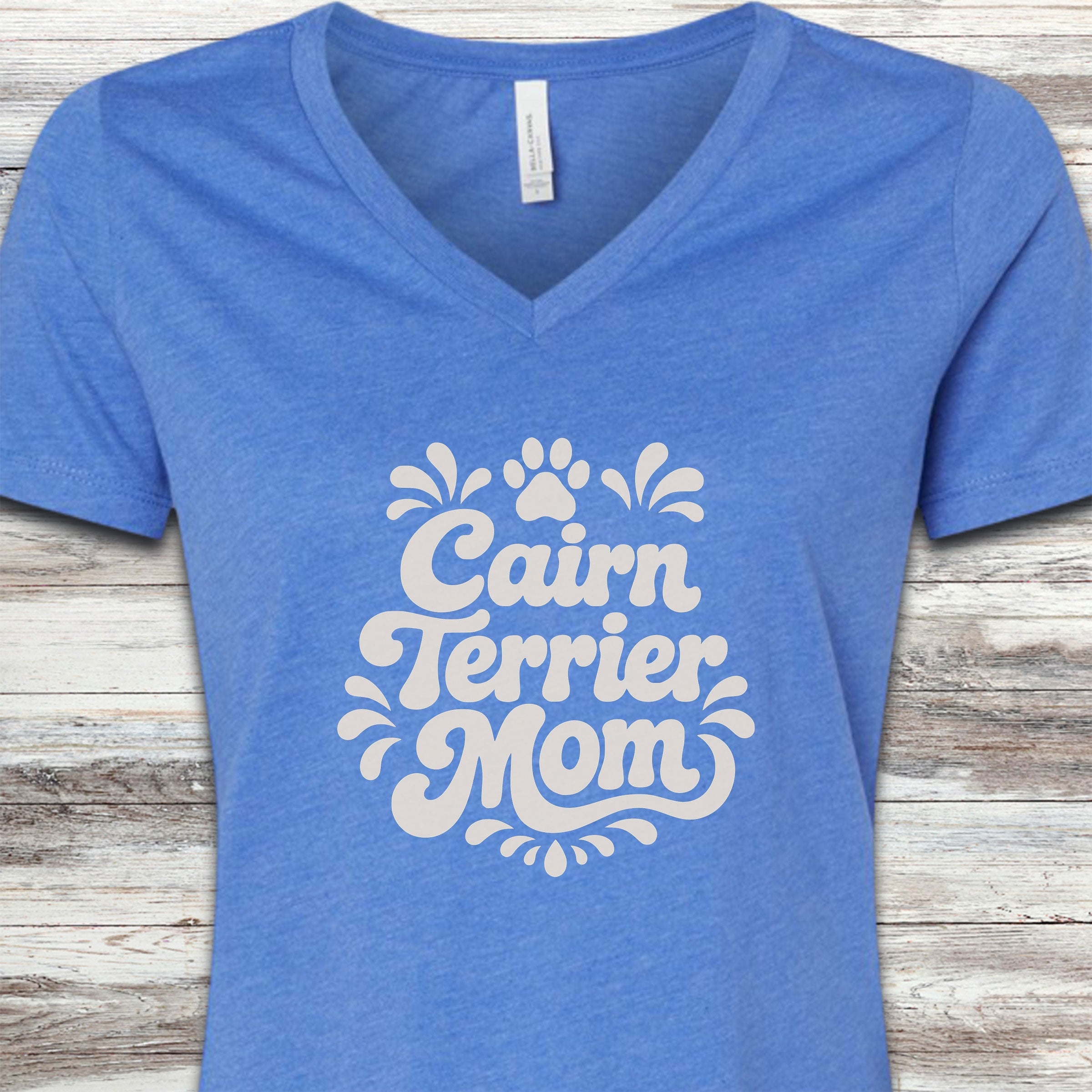 Cairn Terrier Groovy Mom V-Neck Tee - Heather True Royal