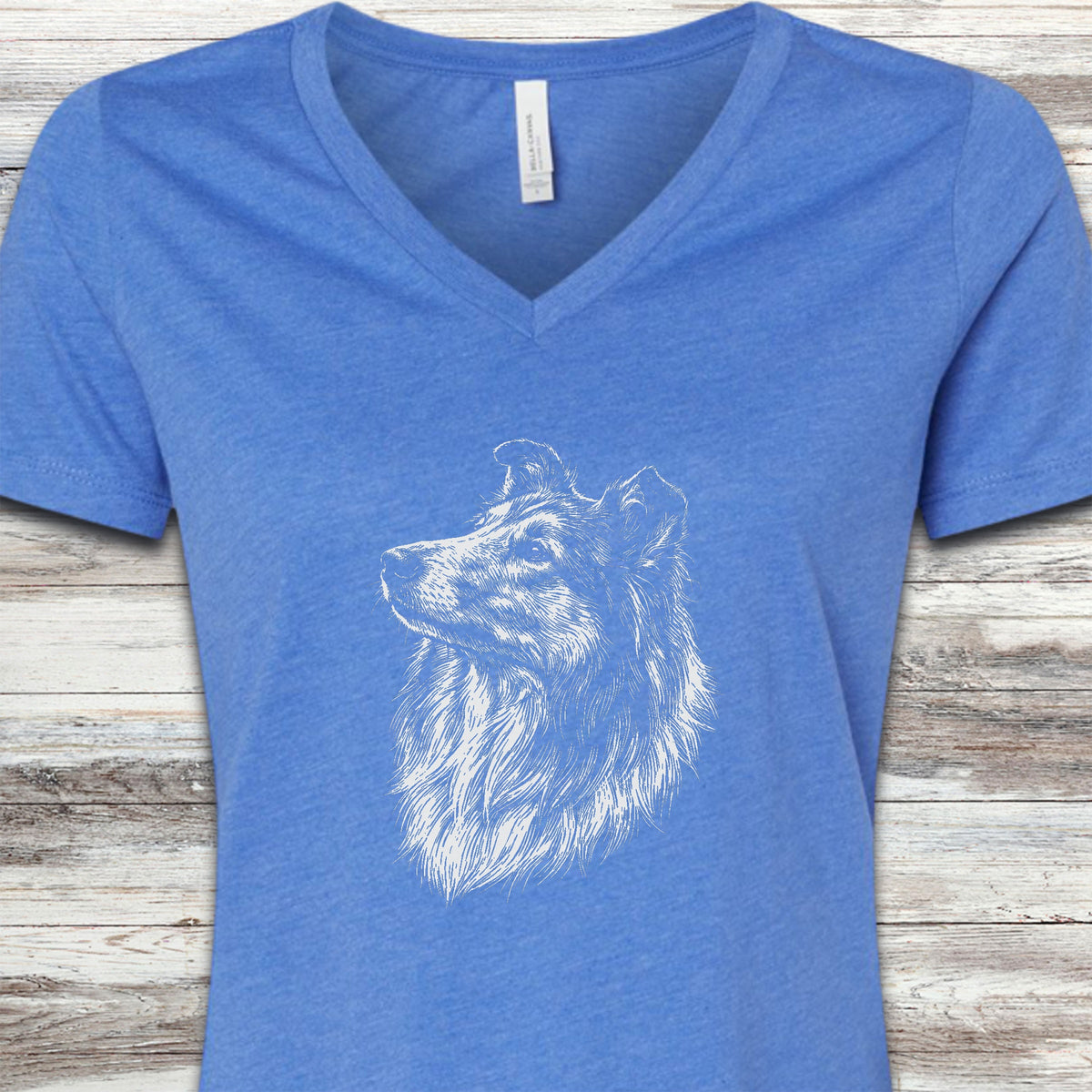 Rough Collie Loyalty V-Neck Tee - Heather True Royal