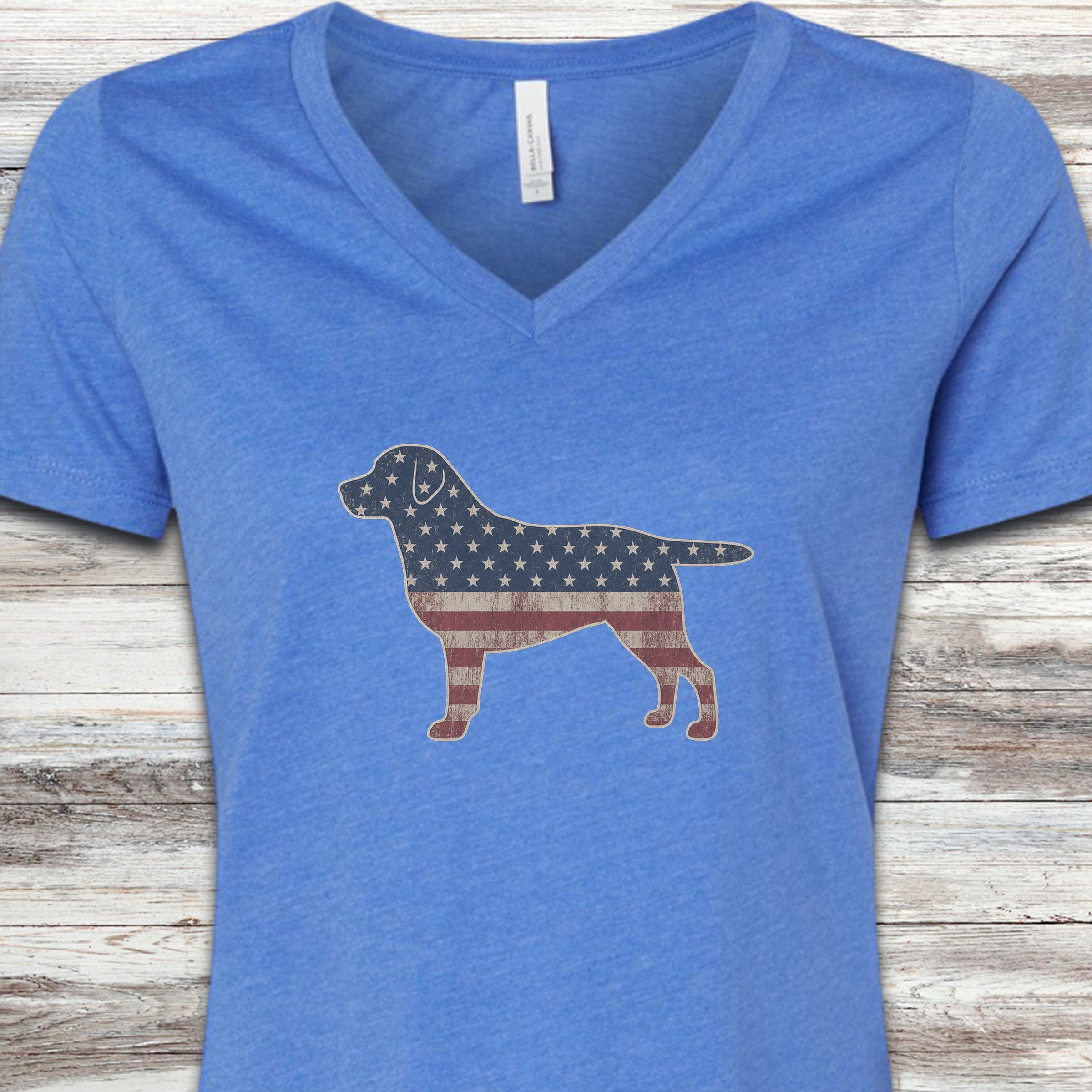 Labrador Retriever Vintage USA V-Neck Tee - Heather True Royal