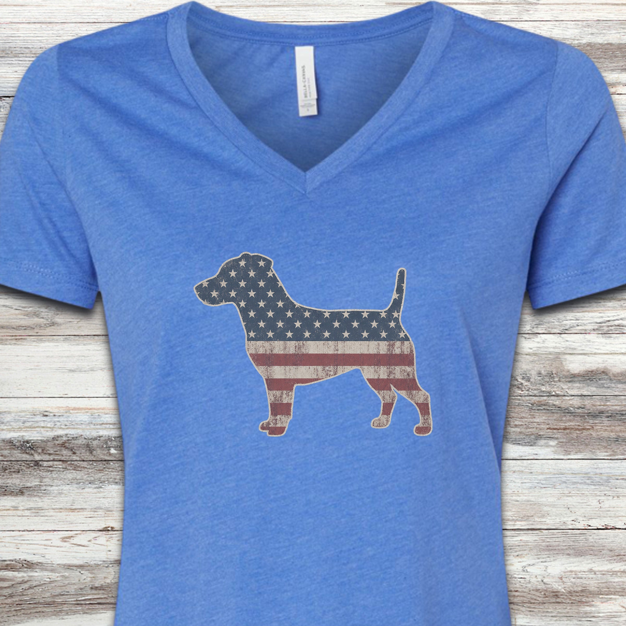 Jack Russell Vintage USA V-Neck Tee - Heather True Royal