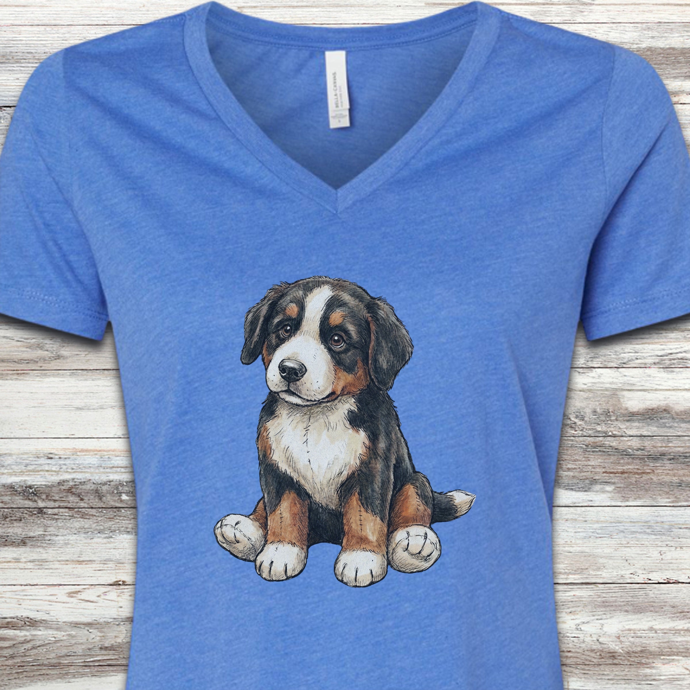 Bernese Mountain Dog Teddy Bear V-Neck Tee - Heather True Royal