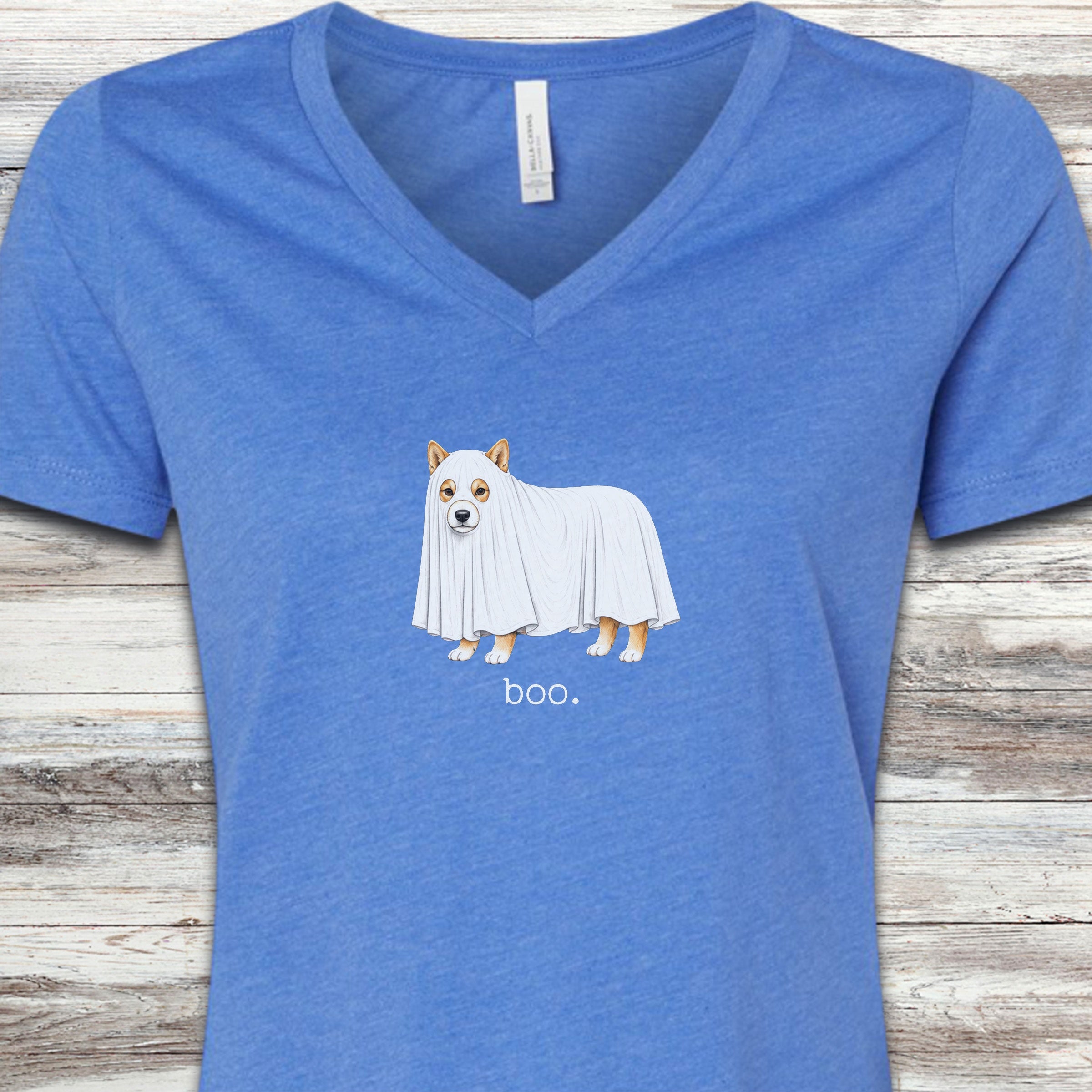 Shiba Inu Boo V-Neck Tee - Heather True Royal
