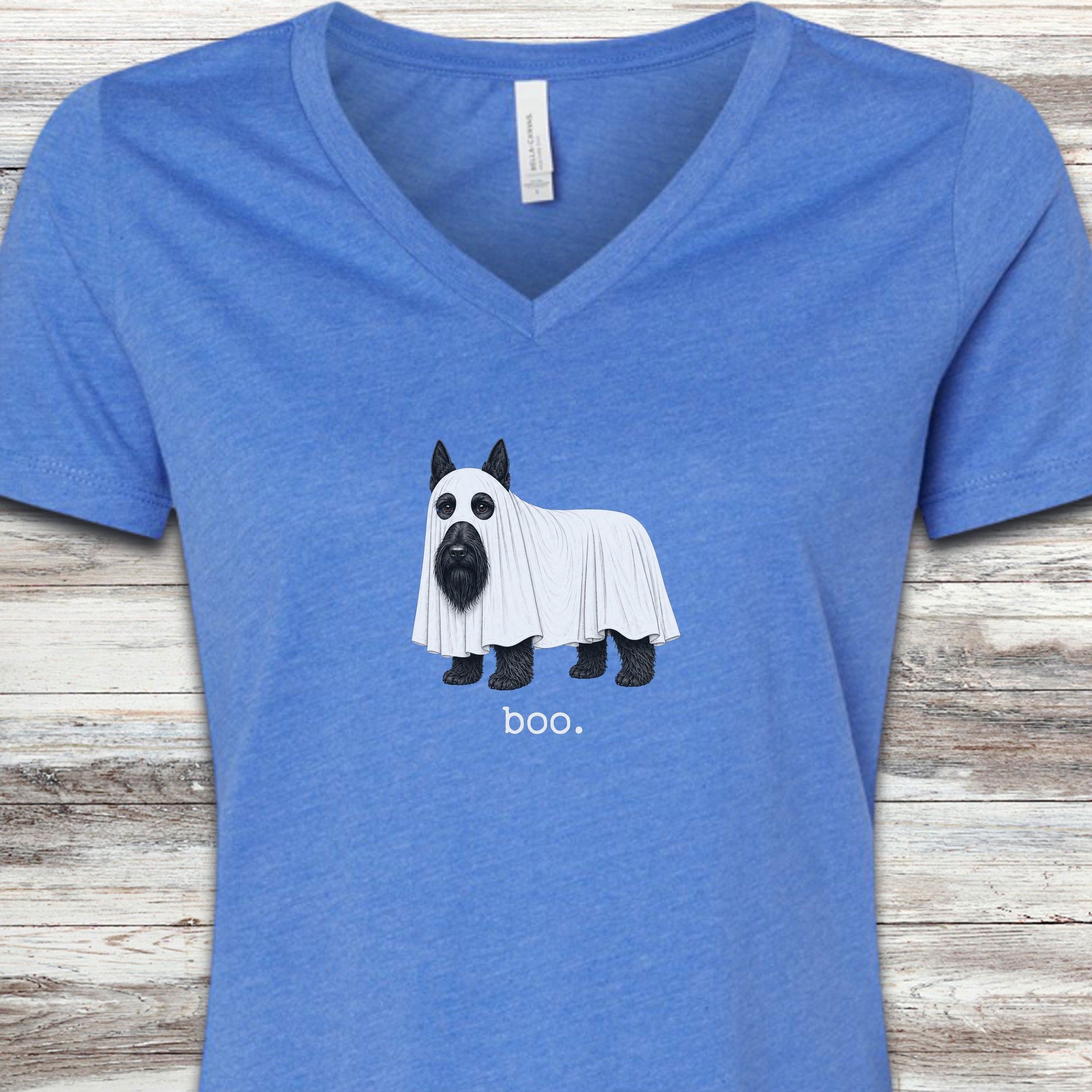 Scottish Terrier Boo V-Neck Tee - Heather True Royal