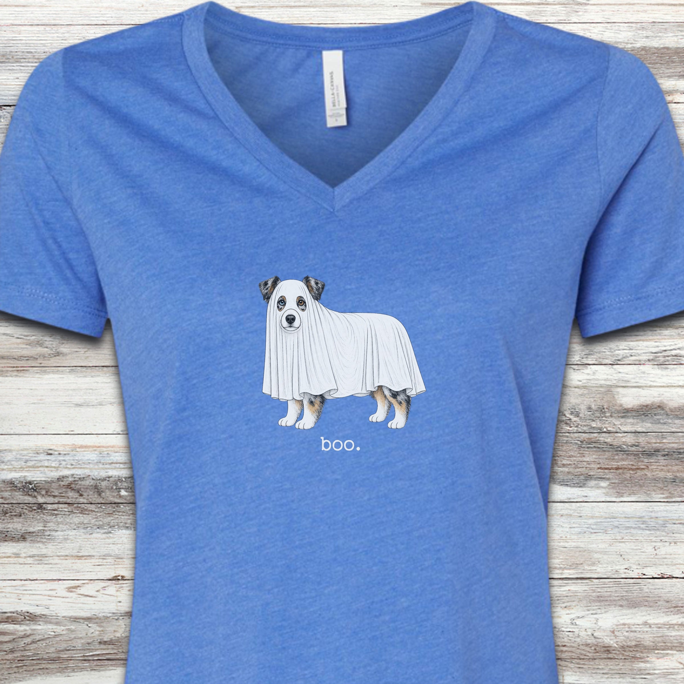 Australian Shepherd Boo V-Neck Tee - Heather True Royal