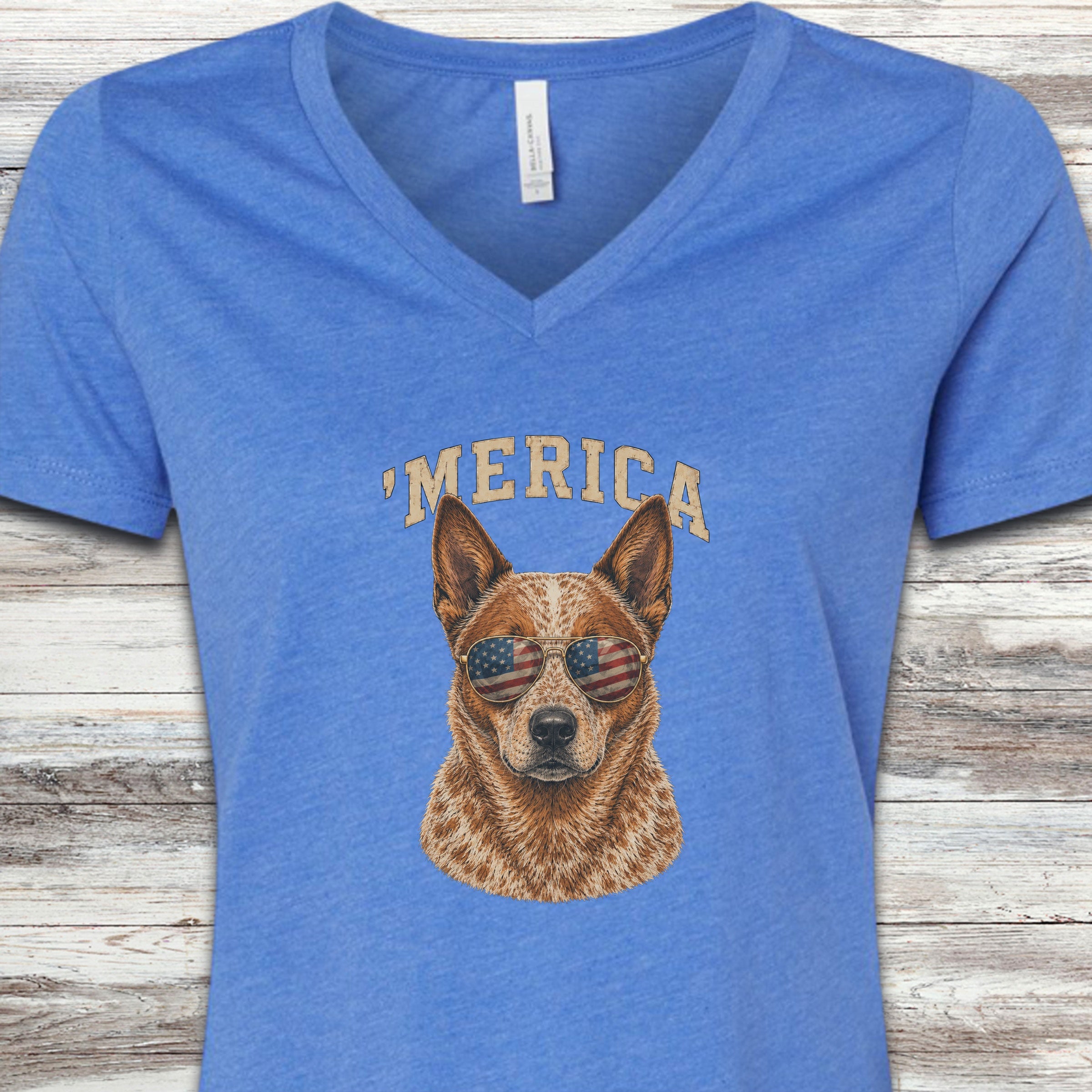 Australian Cattle Dog Red 'Merica V-Neck Tee - Heather True Royal