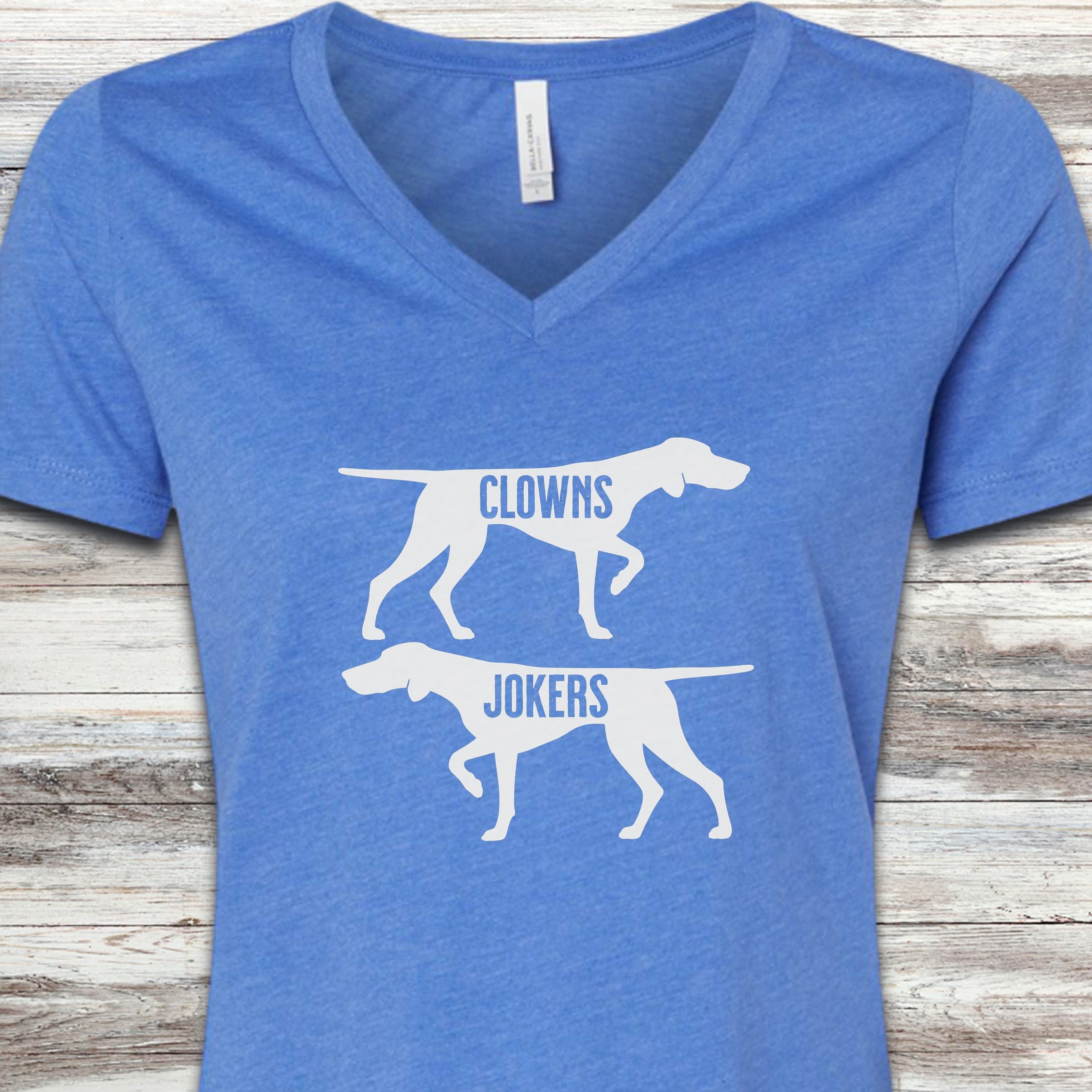 Clowns or Jokers Pointer V-Neck Tee - Heather True Royal
