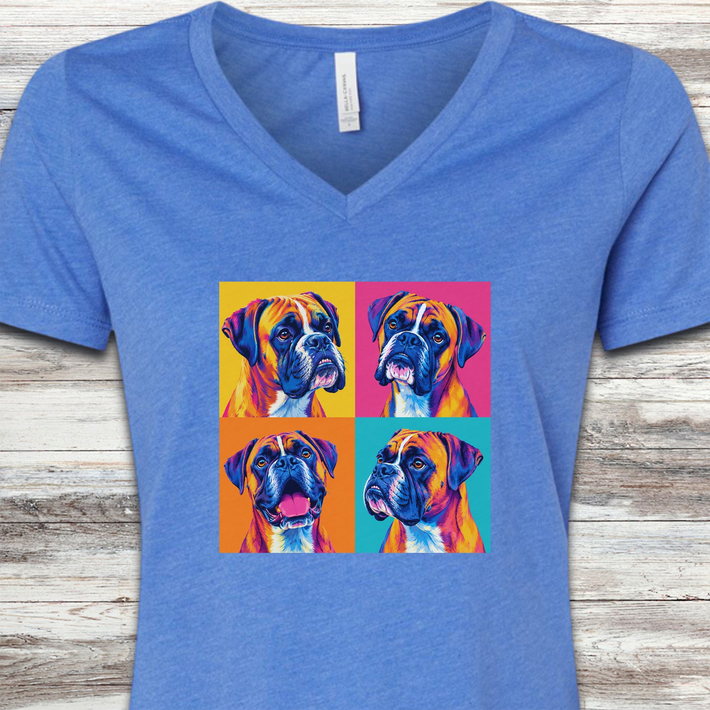 Boxer Pop Art V-Neck Tee - Heather True Royal