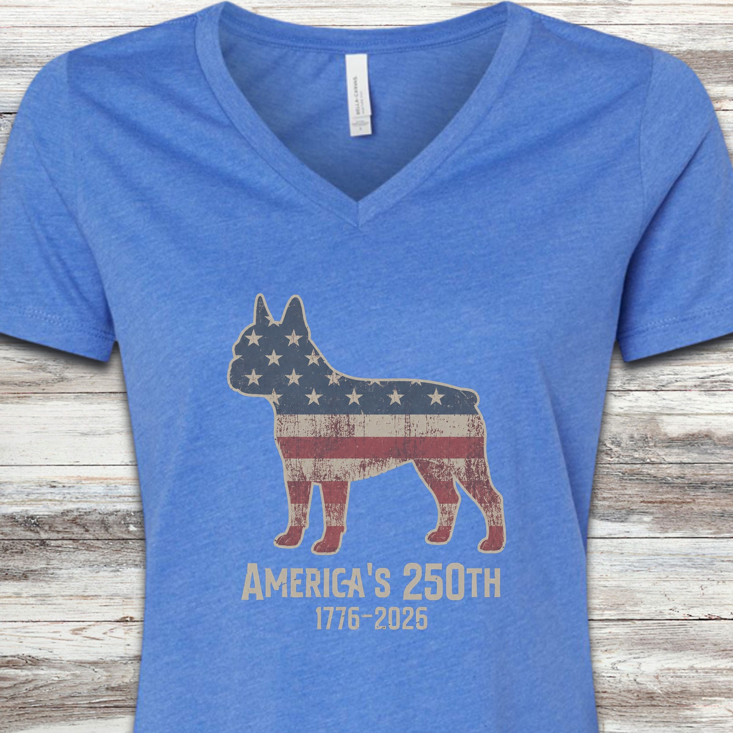 Boston Terrier 250 V-Neck Tee - Heather True Royal