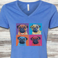 Pug Pop Art V-Neck Tee - Heather True Royal