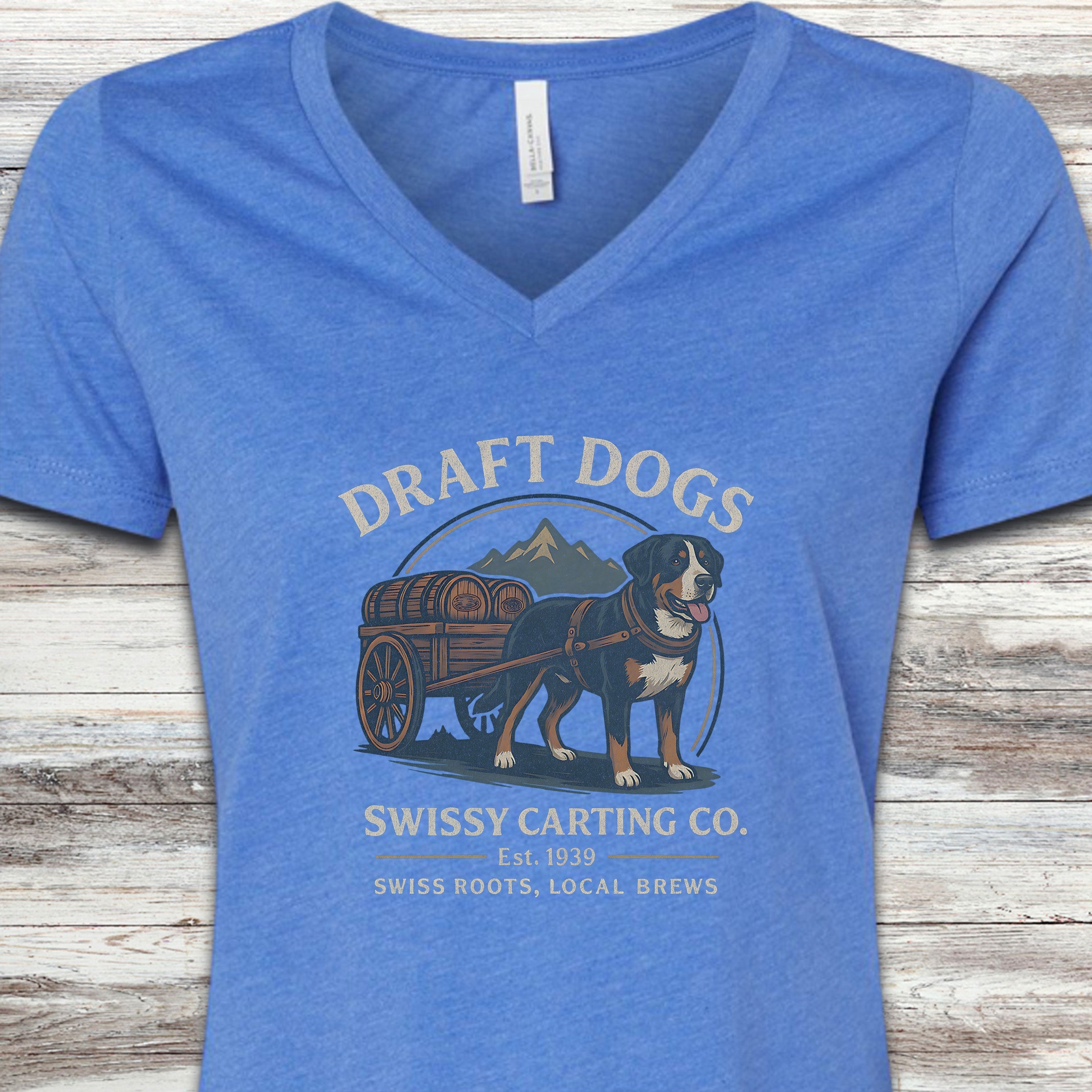 Swiss Mountain Dog Draft Dogs V-Neck Tee - Heather True Royal