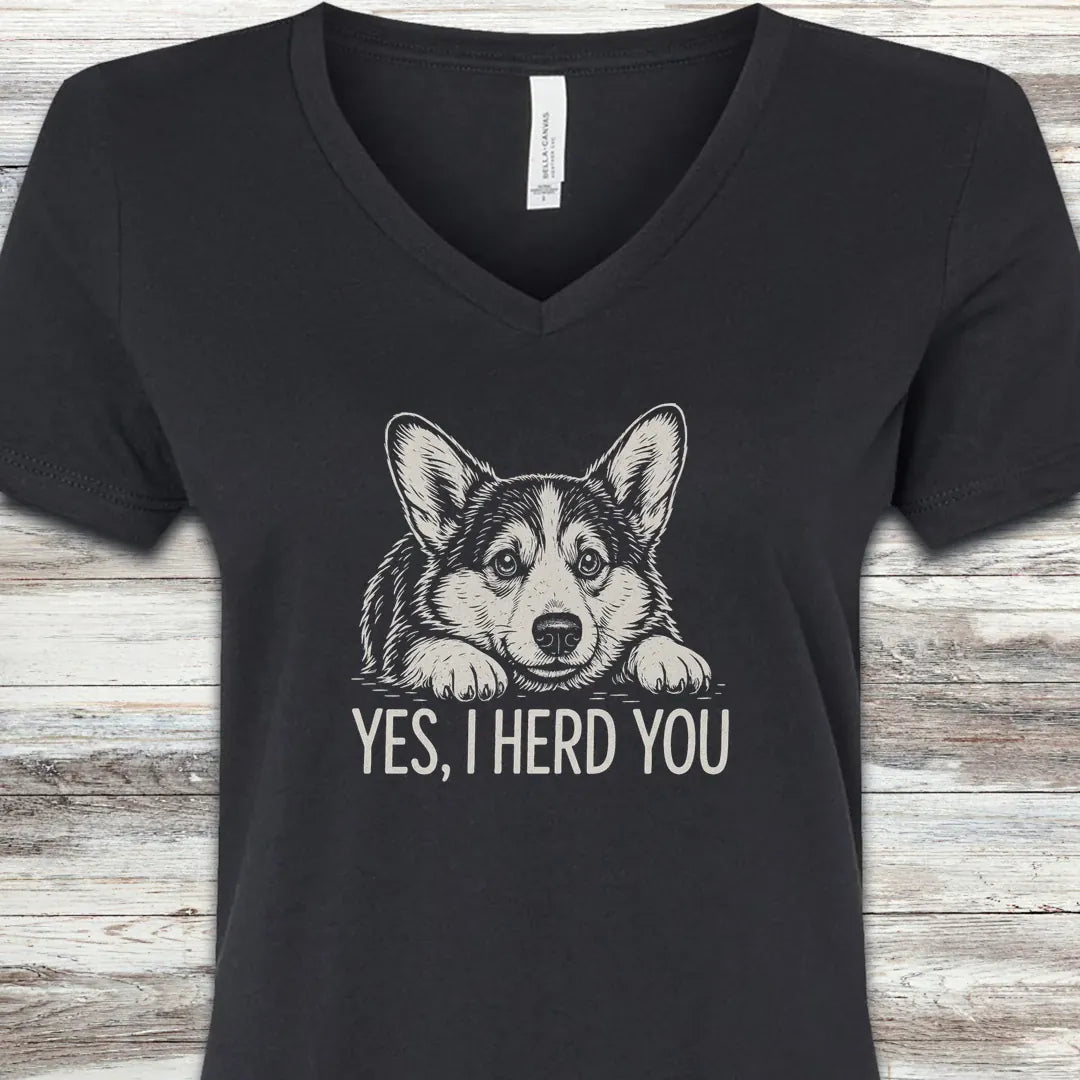 Corgi Herd You V-Neck Tee