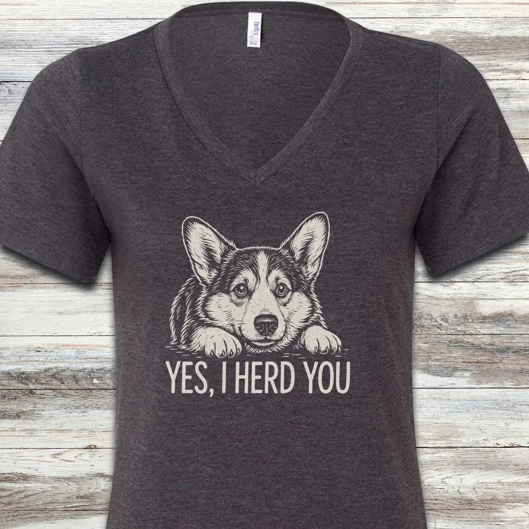 Corgi Herd You V-Neck Tee