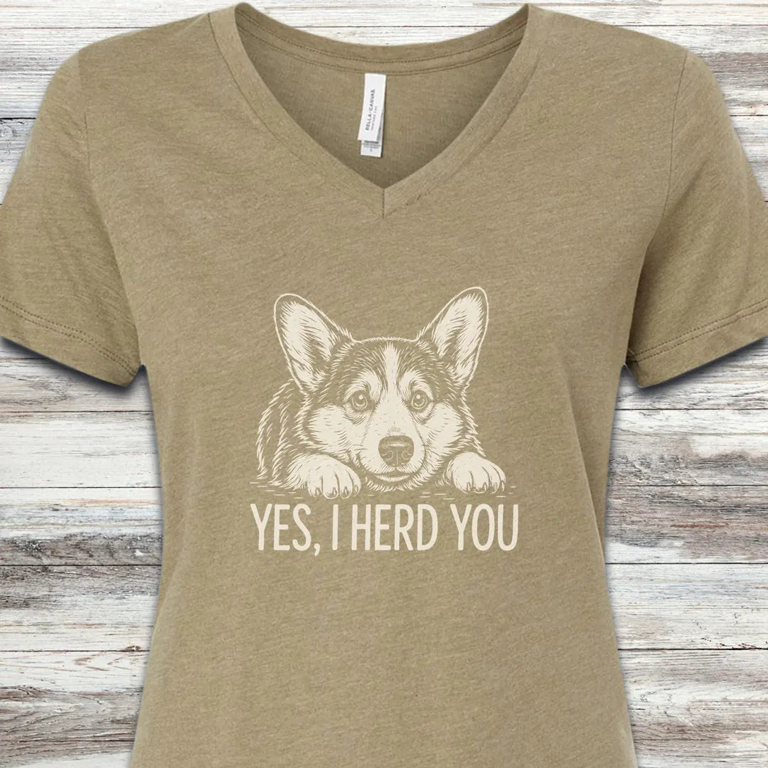 Corgi Herd You V-Neck Tee