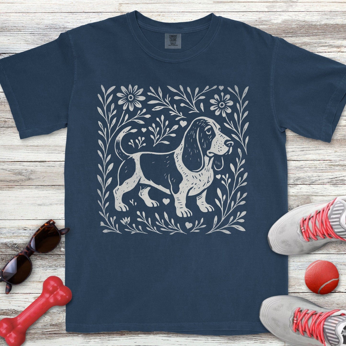 Linocut Basset Hound T-Shirt