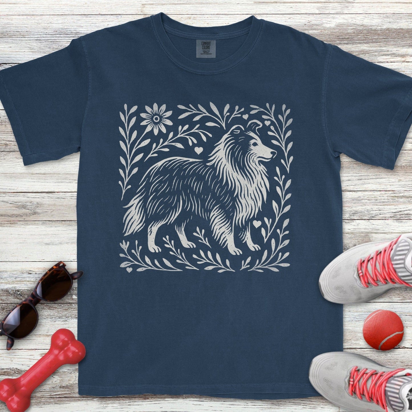 Linocut Shetland Sheepdog T-Shirt