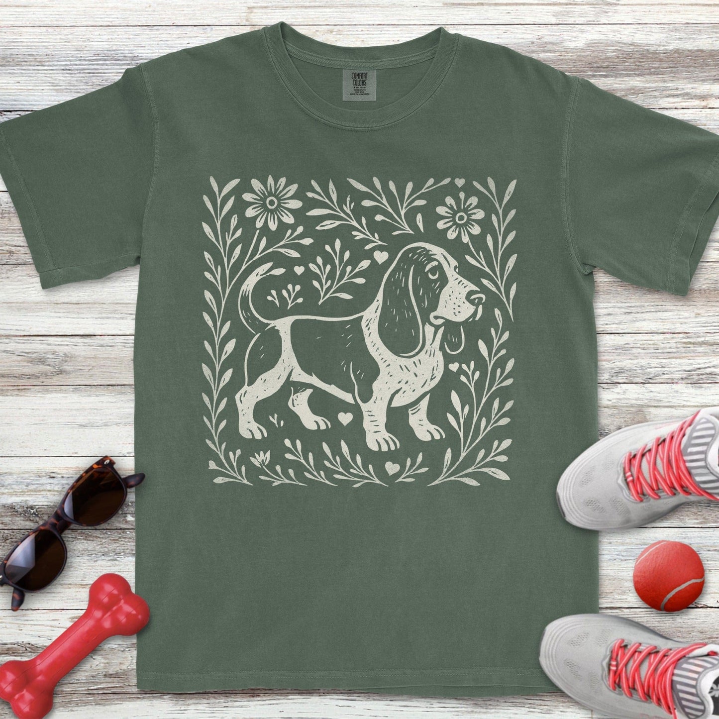 Linocut Basset Hound T-Shirt