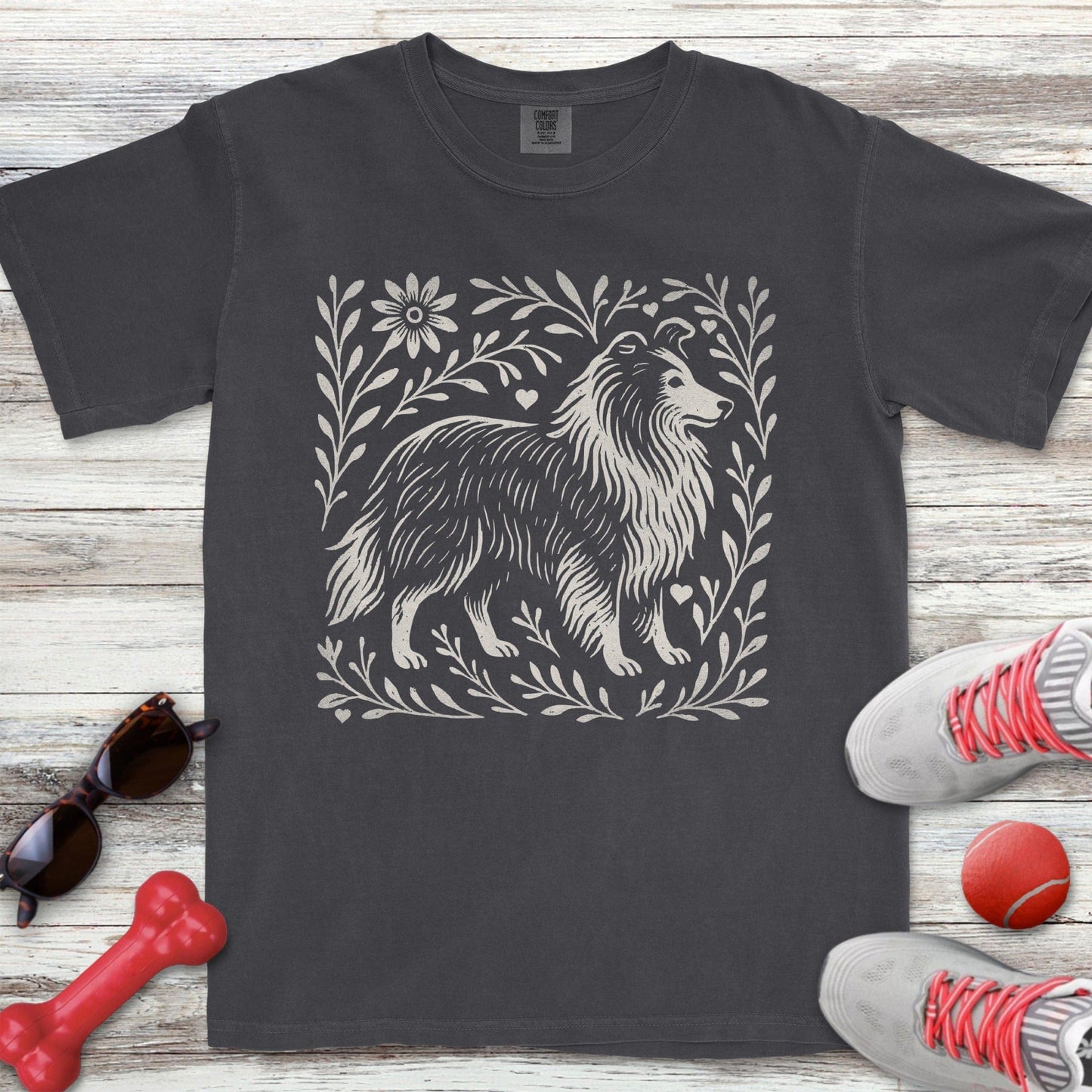 Linocut Shetland Sheepdog T-Shirt