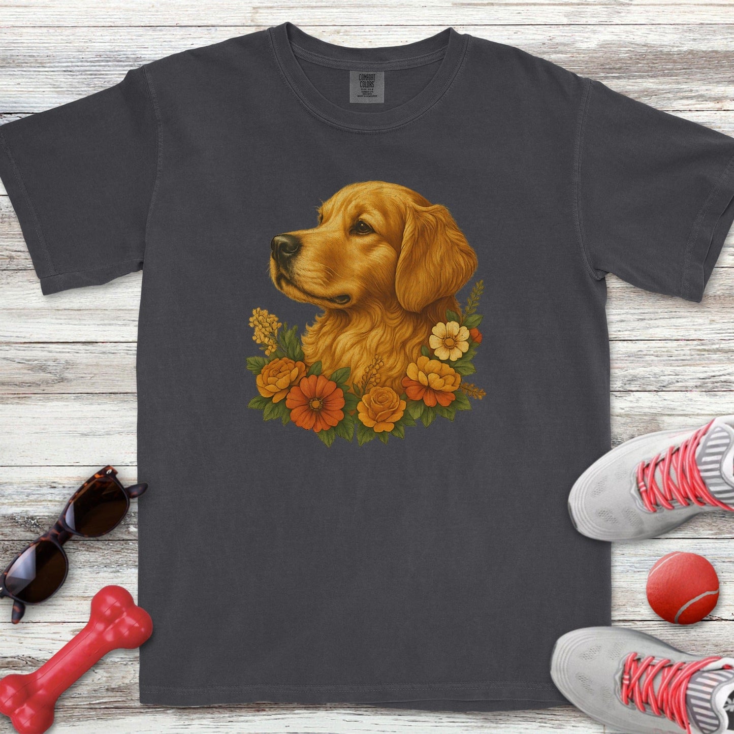 Golden Retriever Floral Portrait T-Shirt