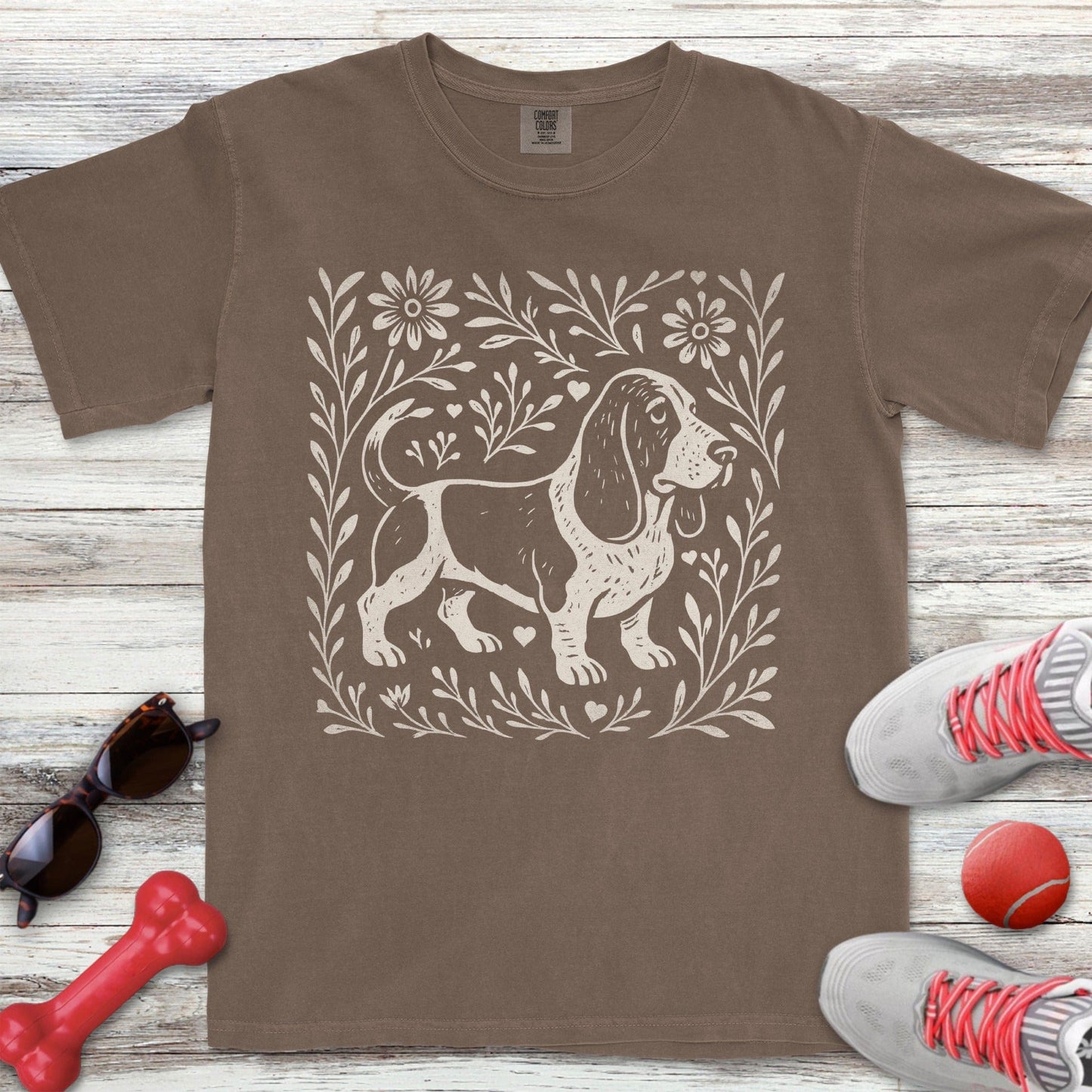 Linocut Basset Hound T-Shirt