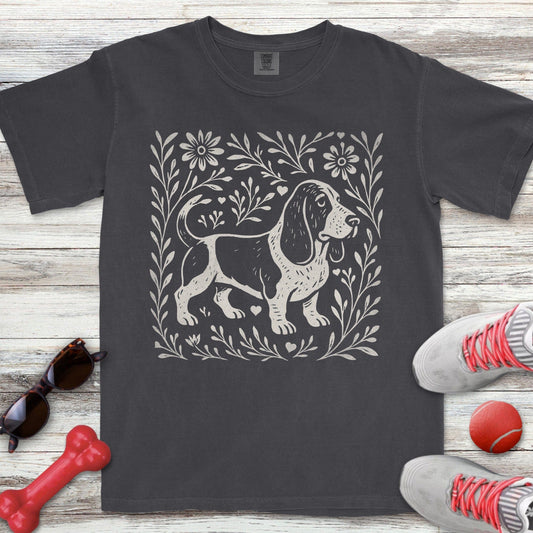 Linocut Basset Hound T-Shirt